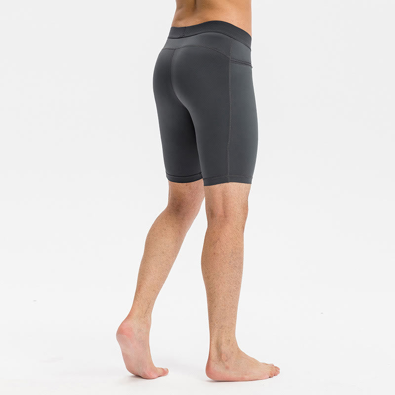 Men's Tight Stretch High Elasticity Quick Dry Sports Shorts With Zipper Pockets