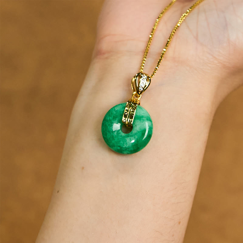 Cyan Jade Peace Buckle Healing Luck Necklace Pendant