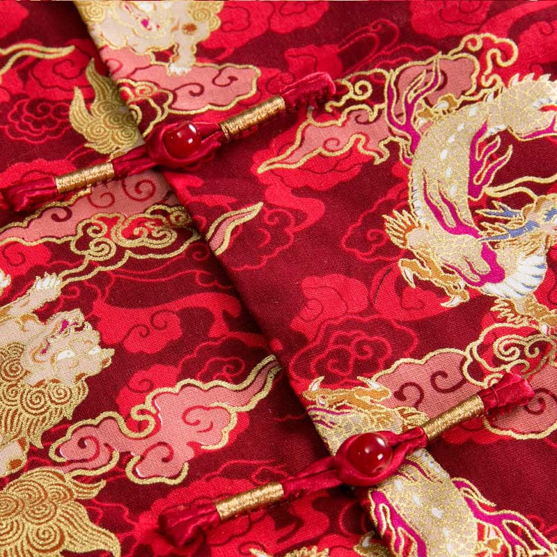 Chinese New Year Golden Auspicious Clouds Frog-button Tang Suit Cotton Men's Jacket Shirt With Pockets