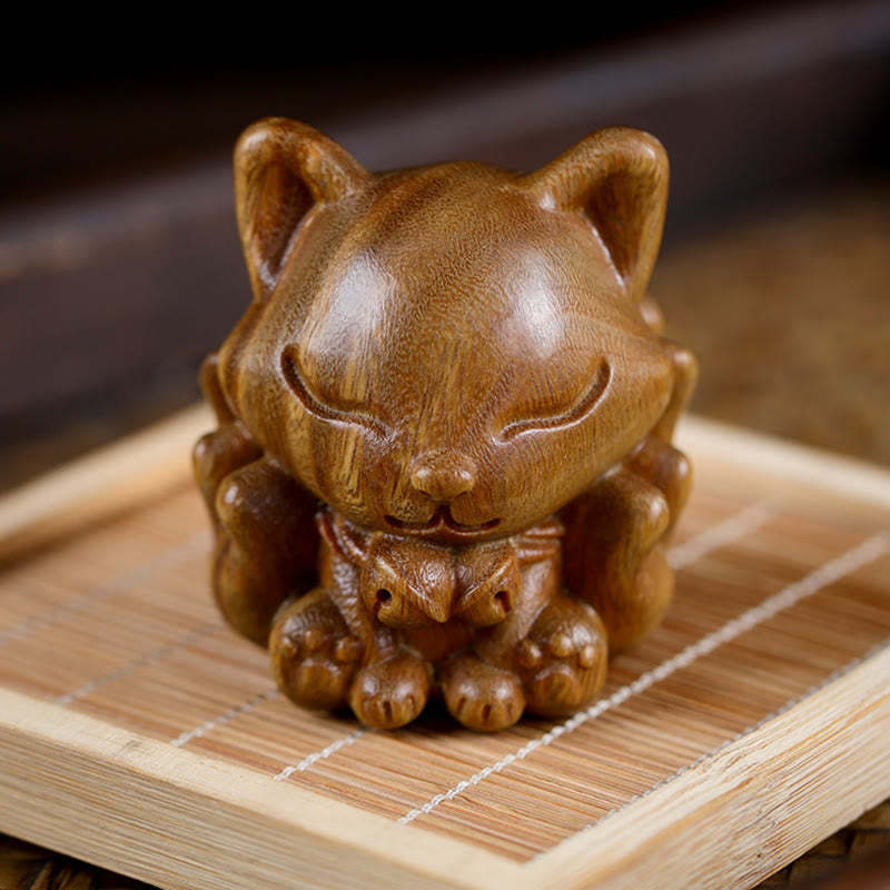 Mini Nine-Tailed Fox Ivory Fruit Sandalwood Green Sandalwood Blessing Decoration