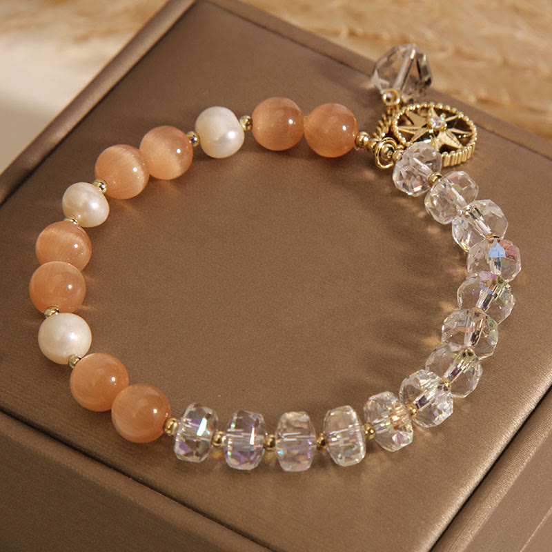 Orange Cat's Eye White Crystal Star Support Bracelet