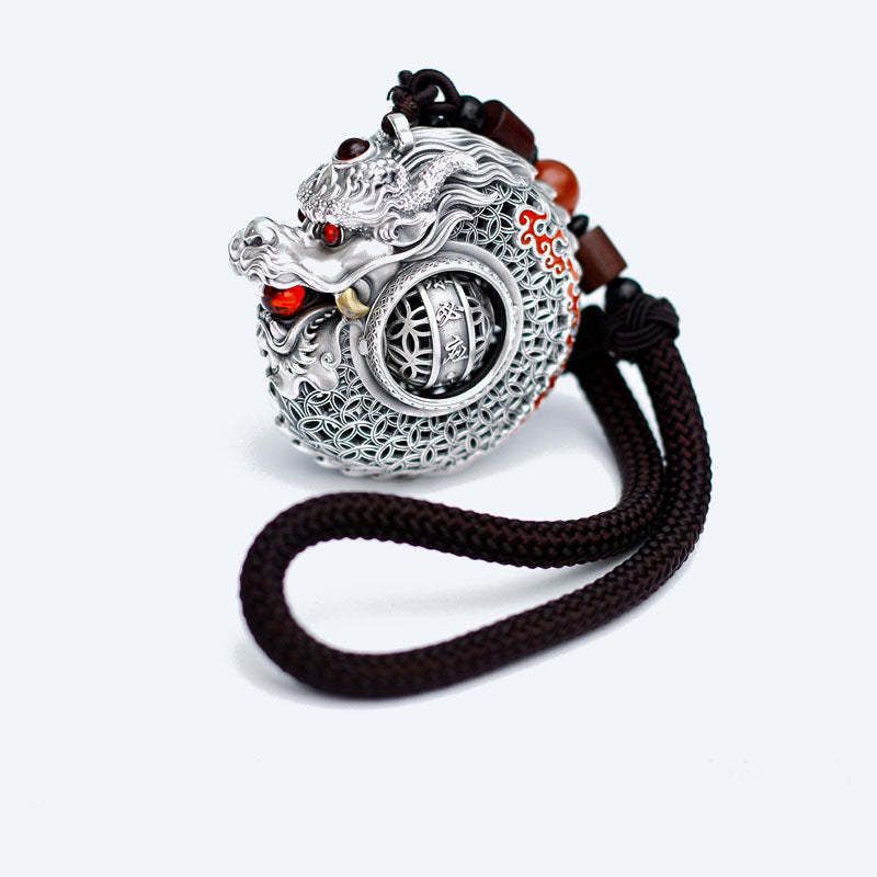 999 Sterling Silver Year of the Dragon Rotatable Ball Five Elements Copper Coin Strength Hanging Decoration