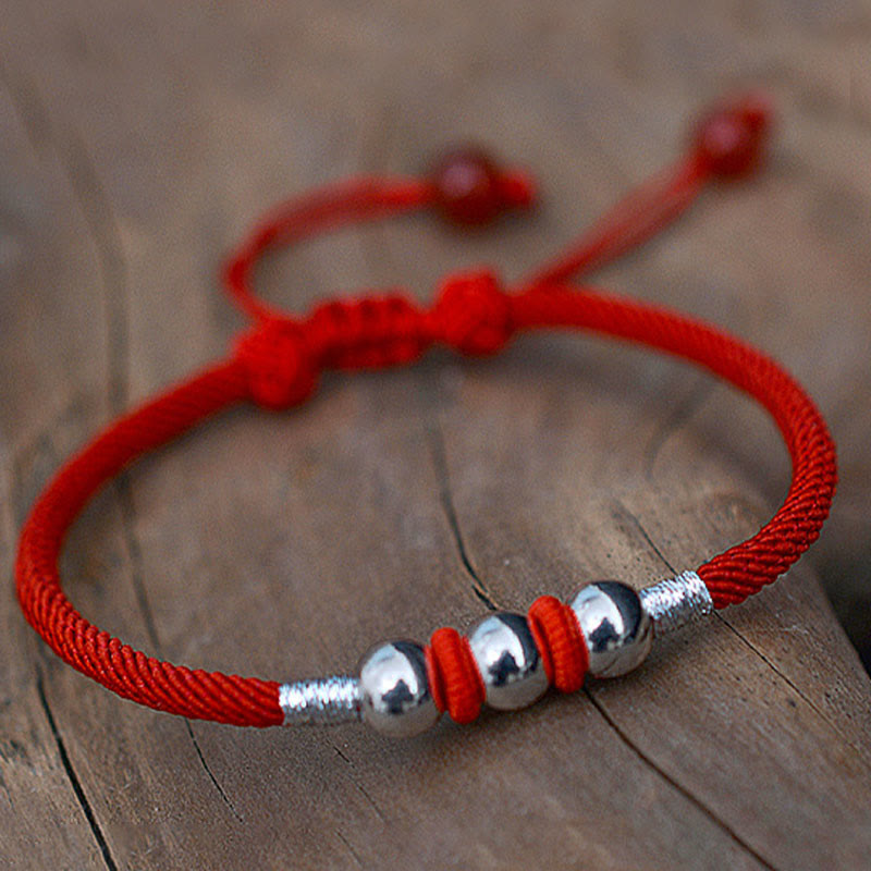 925 Sterling Silver Lucky Bead Protection Red String Bracelet