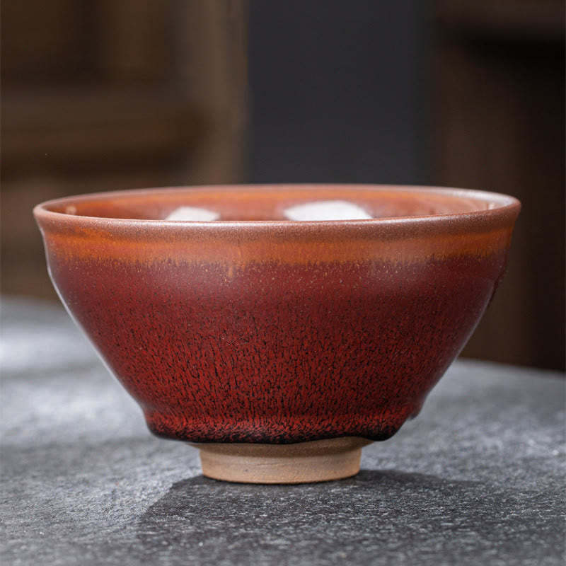 Vintage Red Brown Chinese Jianzhan Porcelain Teacup Kung Fu Tea Cup