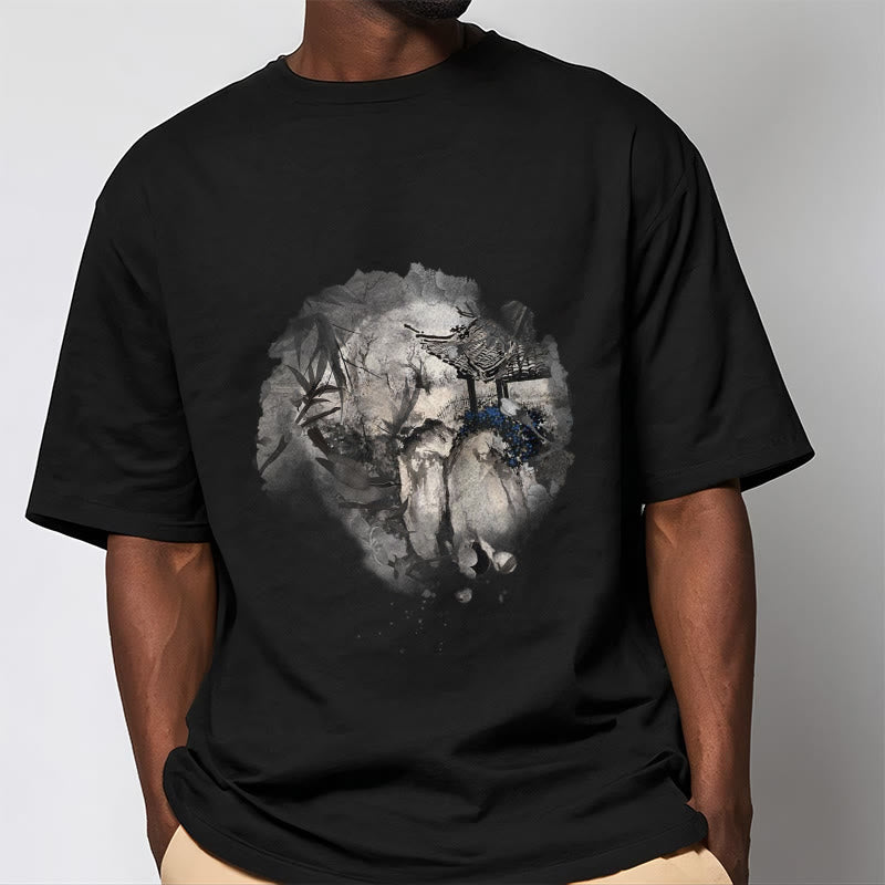 Chinese Bamboo Mountain Pavilion Design Pattern Tee T-shirt