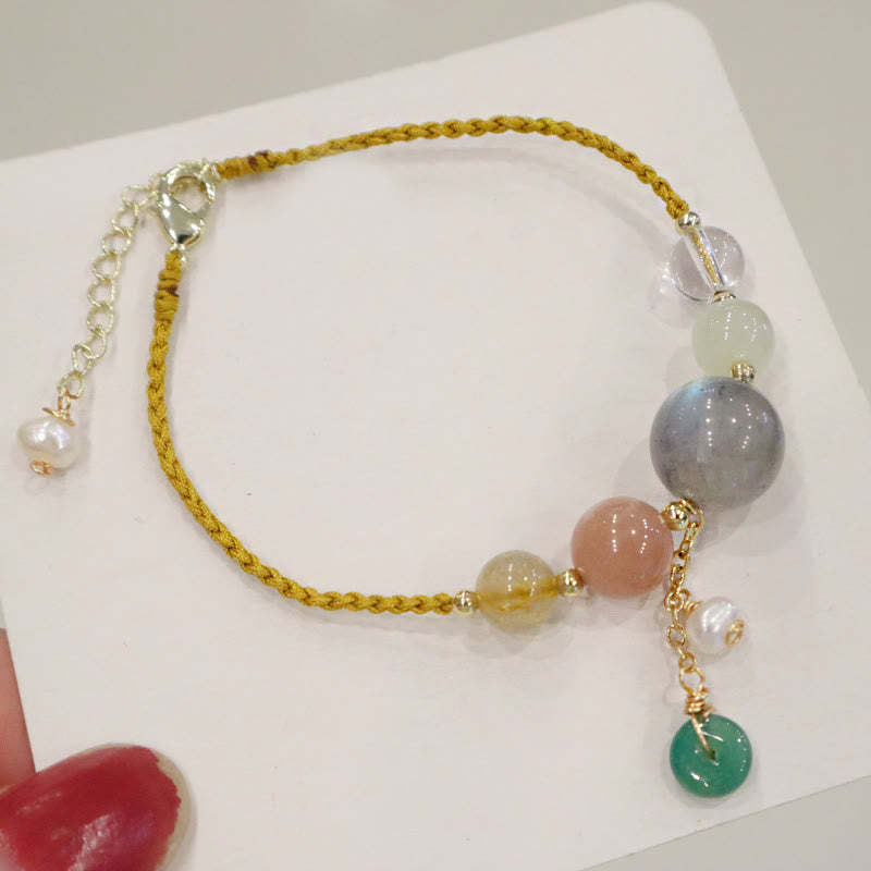 Moonstone Sunstone Beads Peace Buckle Charm Healing Bracelet