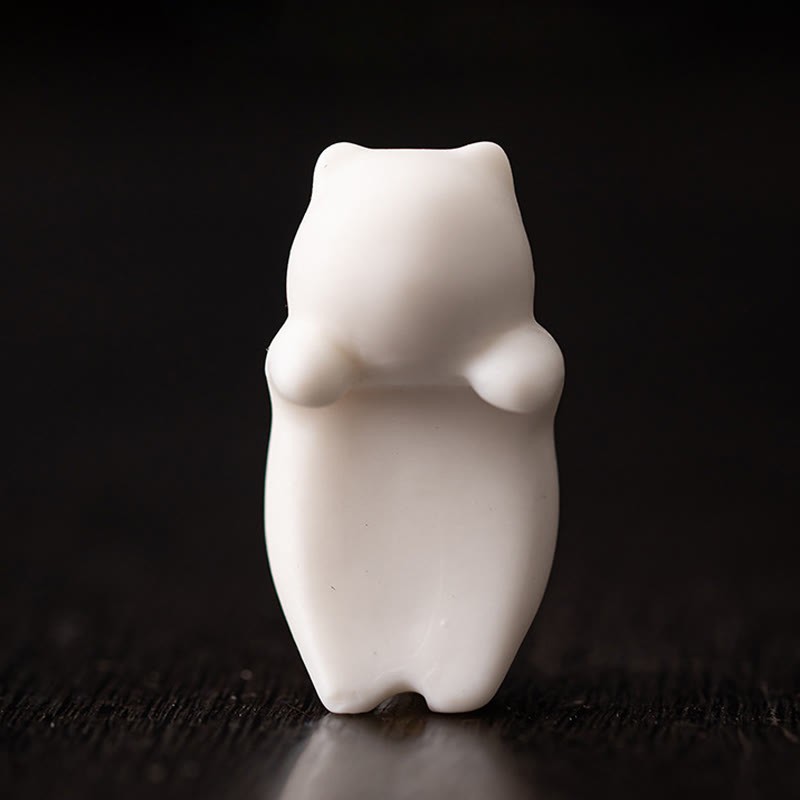Mini Hanging White Cat Tea Pet Ceramic Home Desk Figurine Decoration