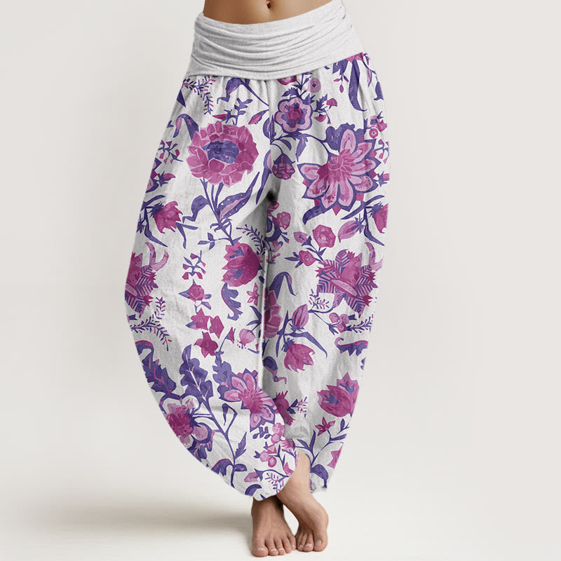 Sunflower Pattern Women's Elastic Waist Harem Pants