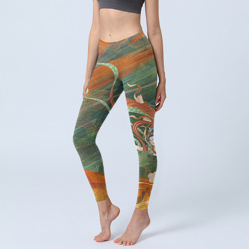 Dunhuang Flying Apsaras Print Gym Leggings Women's Yoga Pants