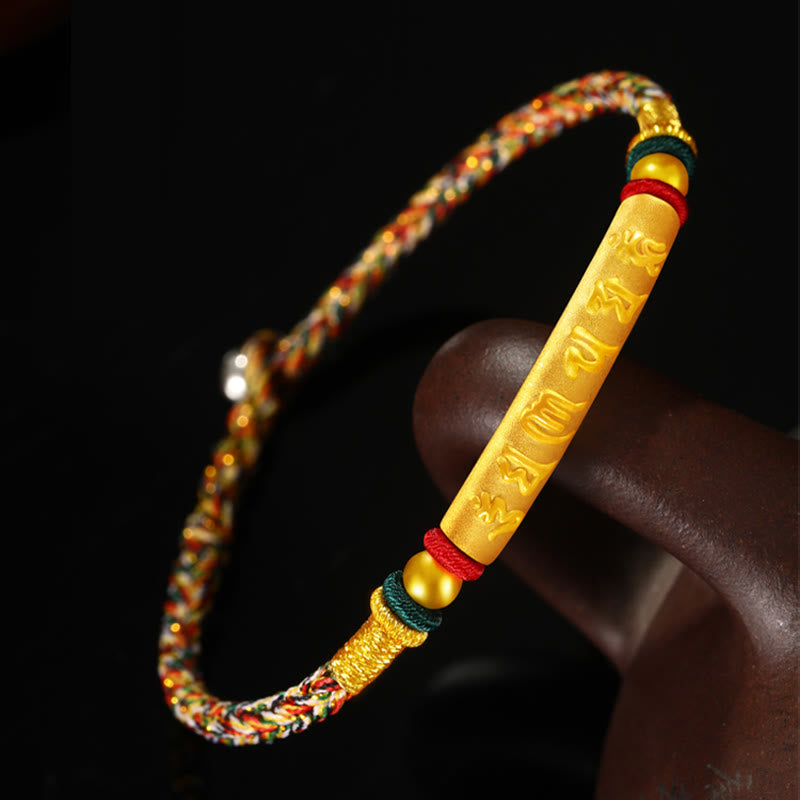 Tibetan 999 Gold Om Mani Padme Hum Handcrafted Eight Thread Peace Knot Luck Braided Couple Bracelet