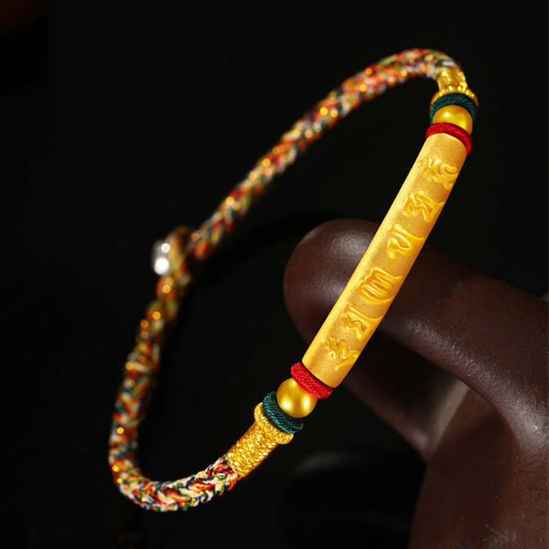 Tibetan 999 Gold Om Mani Padme Hum Handcrafted Eight Thread Peace Knot Luck Braided Couple Bracelet