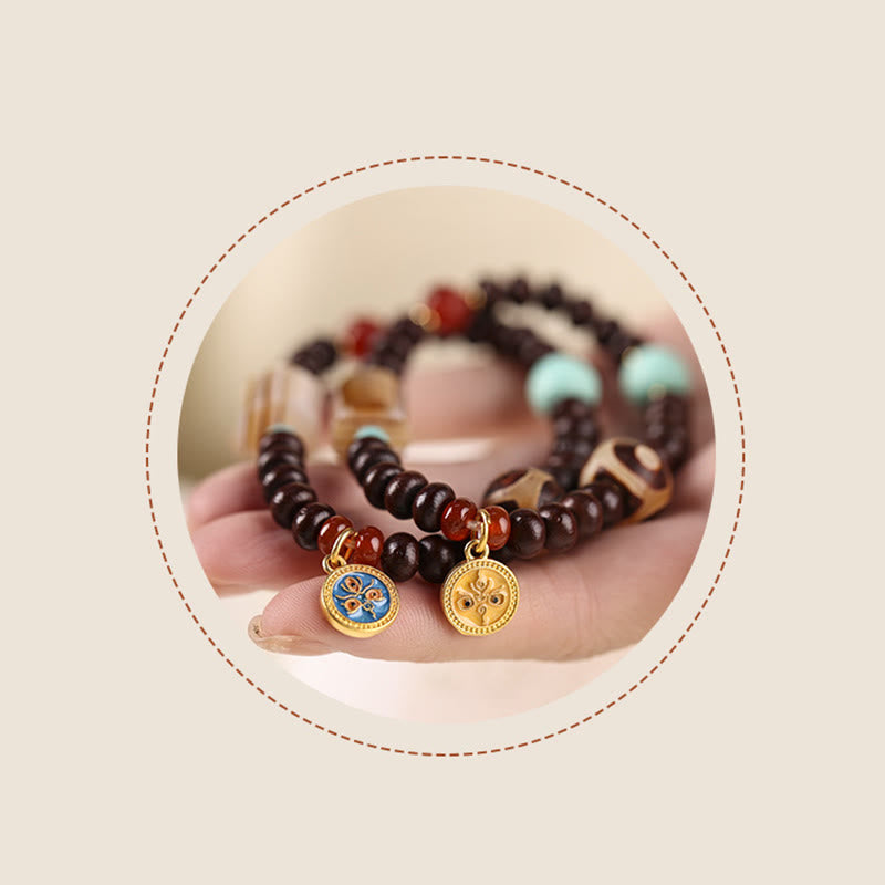 Natural Tibet Purple Bodhi Seed Dzi Bead God of Wealth Wisdom Bracelet