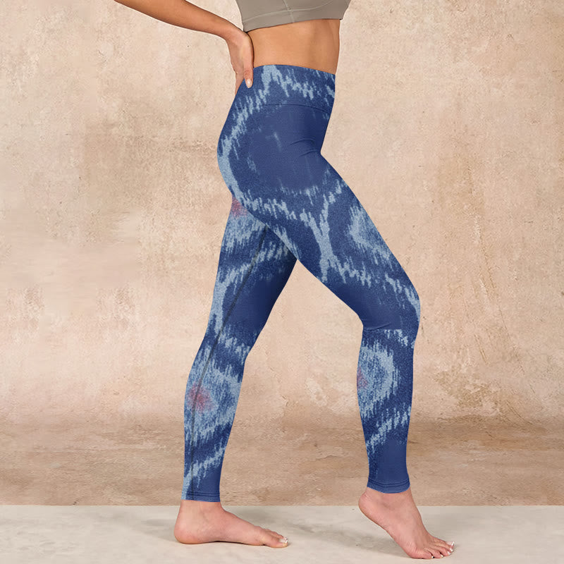 Navy Blue White Design Gym Leggings Women's Yoga Pants