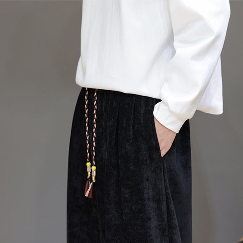 Fall Winter Men's Drawstring Chenille Harem Pants With Pockets
