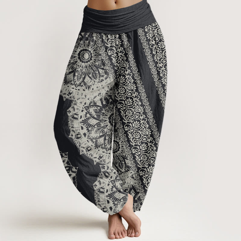 Mandala Pattern Parallel Flowers Women's Elastic Waist Harem Pants