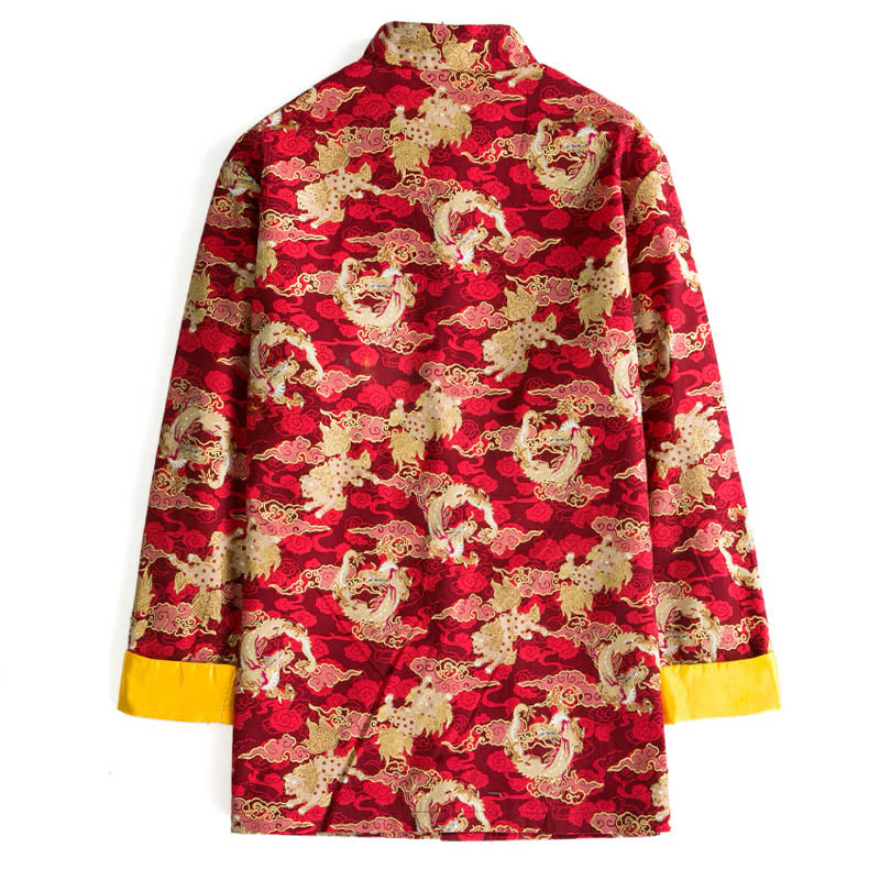 Chinese New Year Golden Auspicious Clouds Frog-button Tang Suit Cotton Men's Jacket Shirt With Pockets