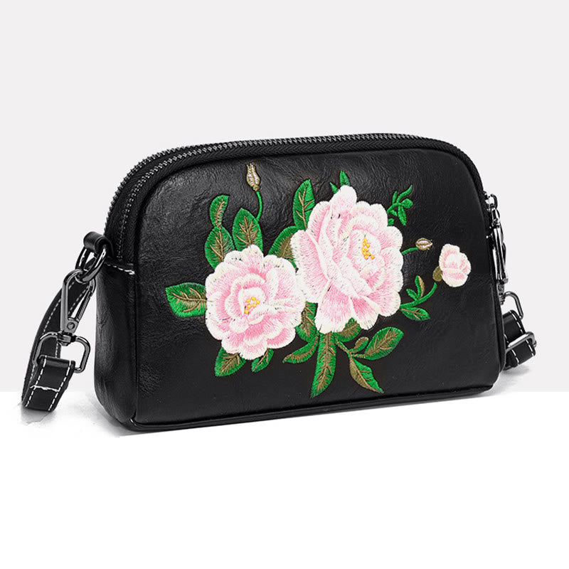 Peony Pomegranate Flowers Su Embroidery Journey Shopping Purse Shoulder Bag Crossbody Bag