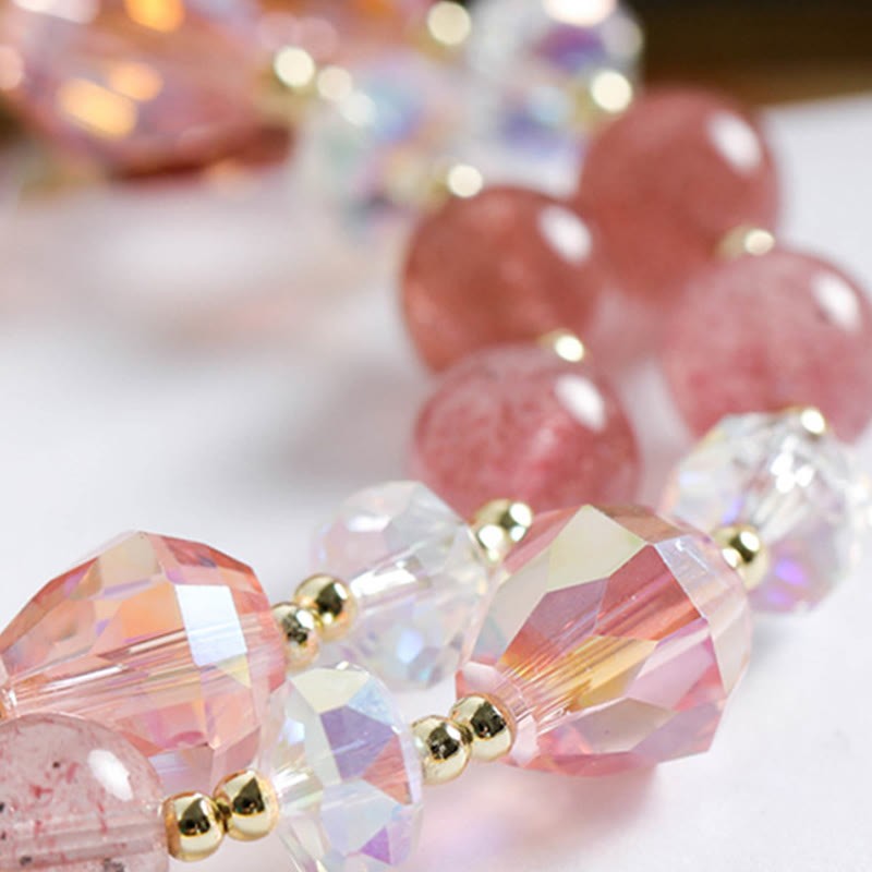 Strawberry Quartz Zircon Flower Healing Double Wrap Bracelet