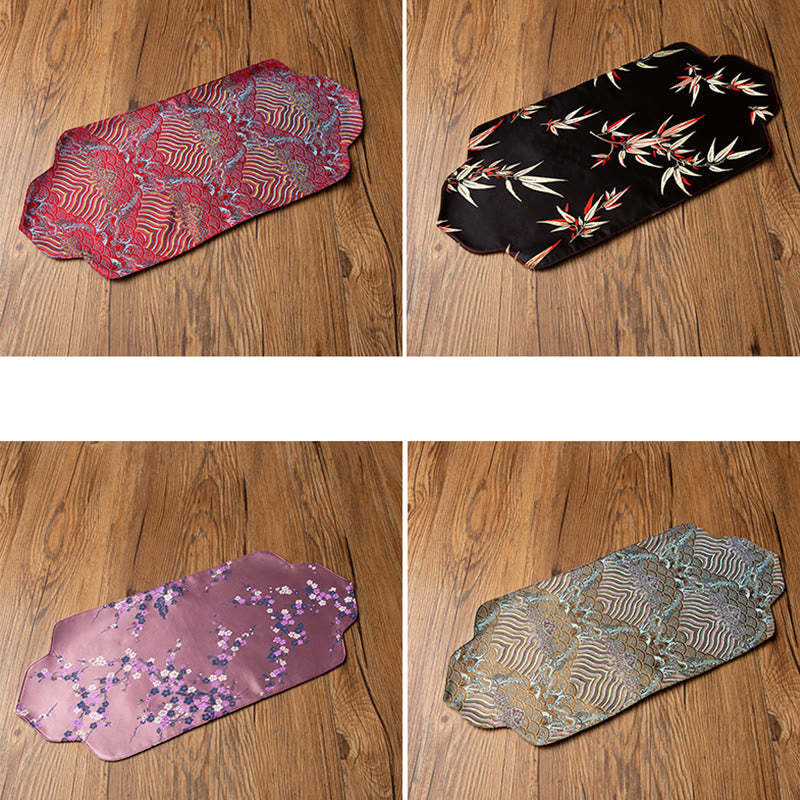 Sea Wave Bamboo Plum Blossom Brocade Embroidery Cup Mat Pad Tea Cup Coaster Kung Fu Tea Mat