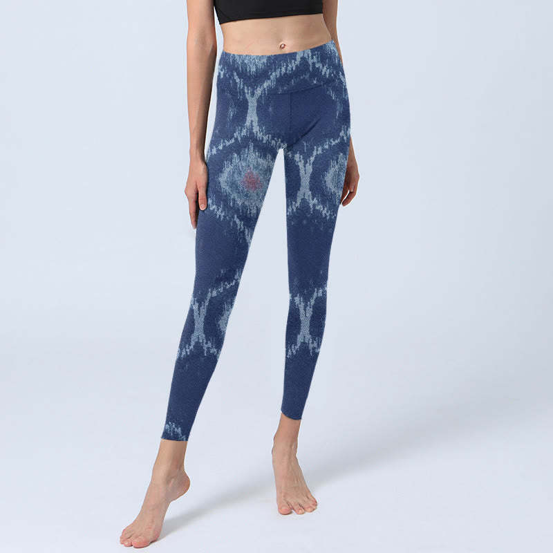 Navy Blue White Design Gym Leggings Women's Yoga Pants