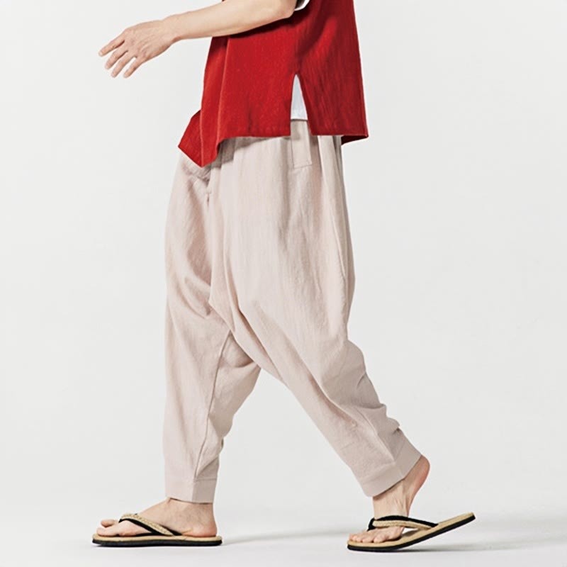 Solid Color Drawstring Men's Harem Pants With PocketsAnkle-Length (9 Length)