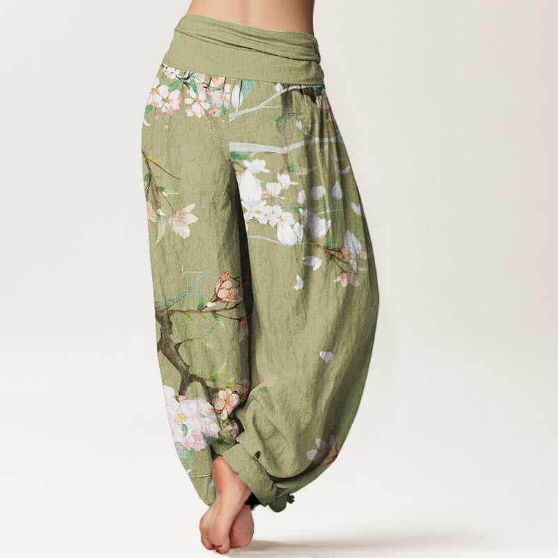 Casual Branch Peach Blossom Women's Elastic Waist Harem Pants