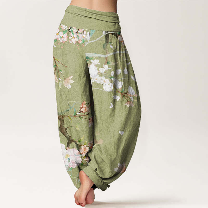Casual Branch Peach Blossom Women's Elastic Waist Harem Pants