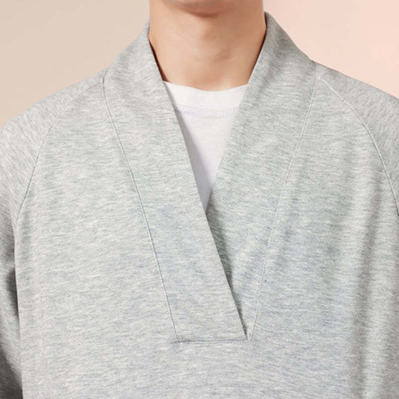 Fall Simple V-Neck Men's Sweatshirt Cotton Pullover With Pockets
