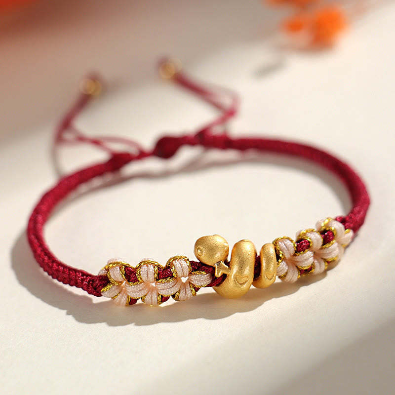 Handmade 999 Sterling Silver Year Of The Snake Red String Heart Peach Blossom Luck Bracelet