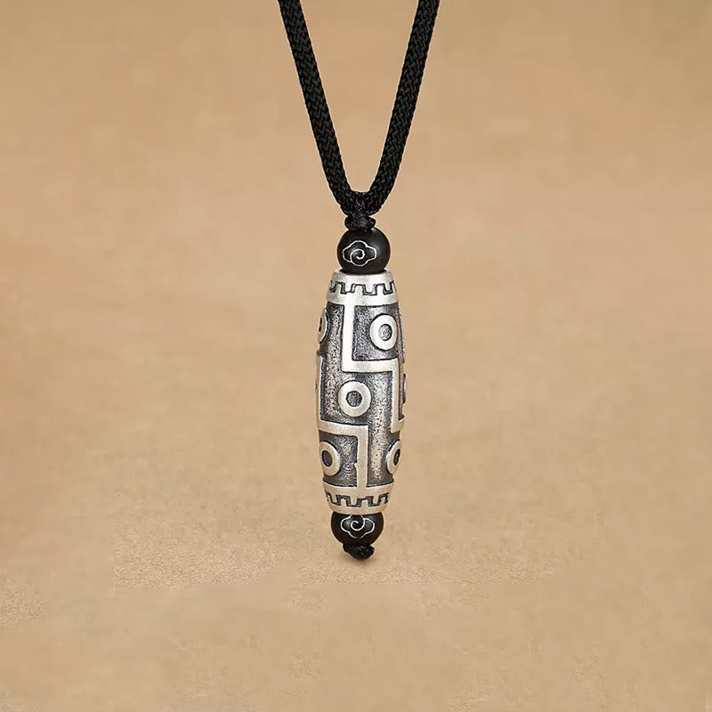Tibet Nine-Eye Dzi Bead Pattern Copper Auspicious Clouds Wealth Necklace Pendant