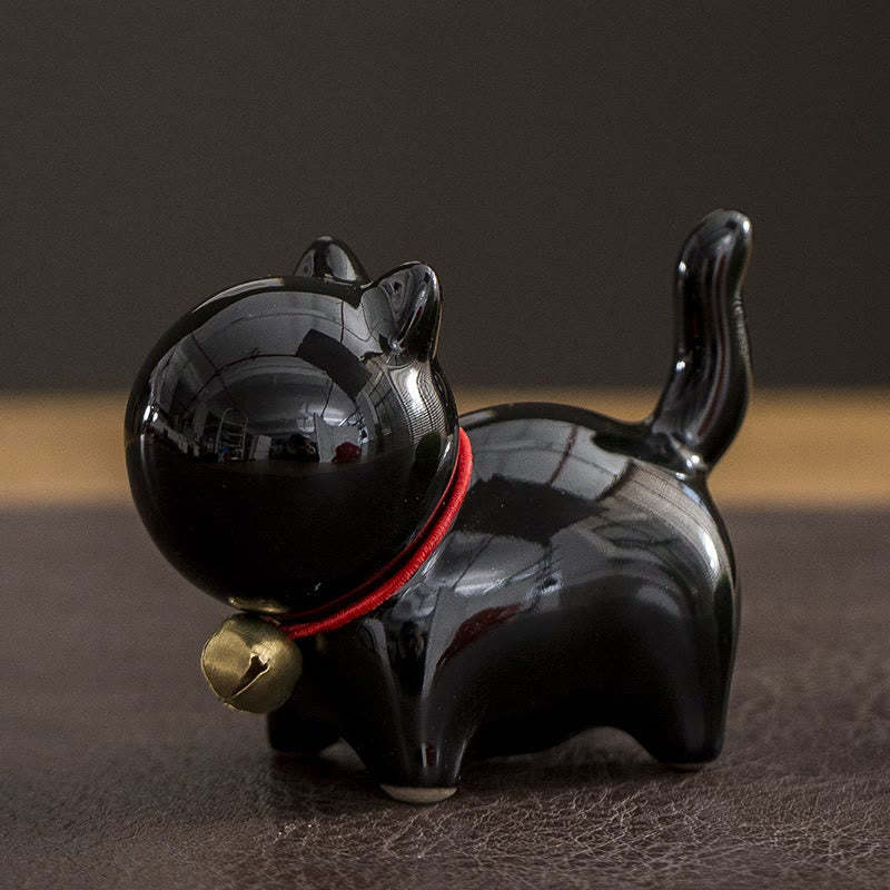 Mini Cute Lucky Bell Cat Tea Pet Ceramic Home Desk Figurine Decoration