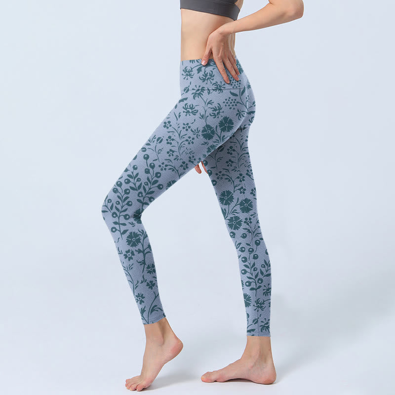 Lush Flowers Plants Print Gym Leggings Women's Yoga Pants