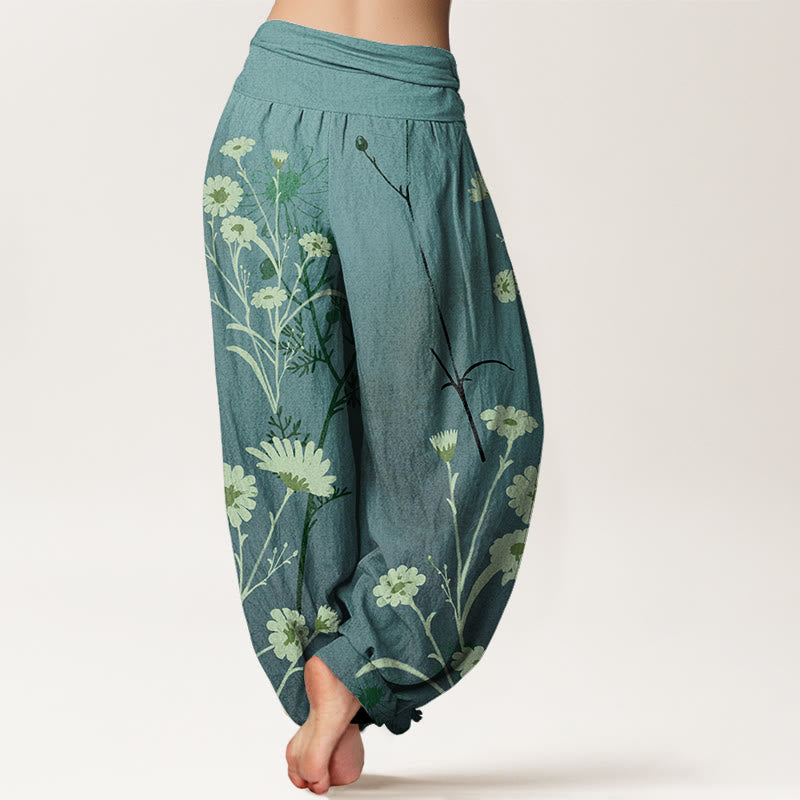 Independent Blooming Flower Pattern Women's Elastic Waist Harem Pants