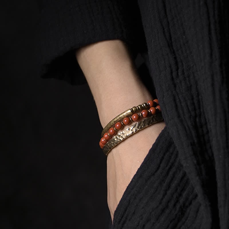 Red Jasper Moss Agate Black Obsidian Crystal Copper Peace Couple Bracelet