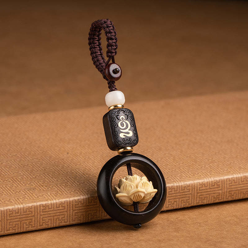 Ebony Wood Bodhi Seed Boxwood Lotus Enlightenment Key Chain Decoration