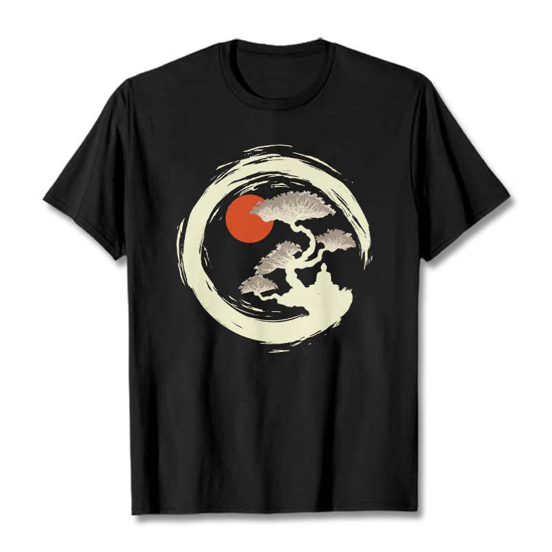 Red Sun Pine Zen Circle Meditation mystic zen Tee T-shirt