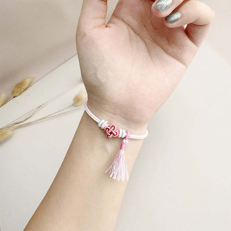 Colorful String Peach Blossom Knot Tassels Protection Bracelet