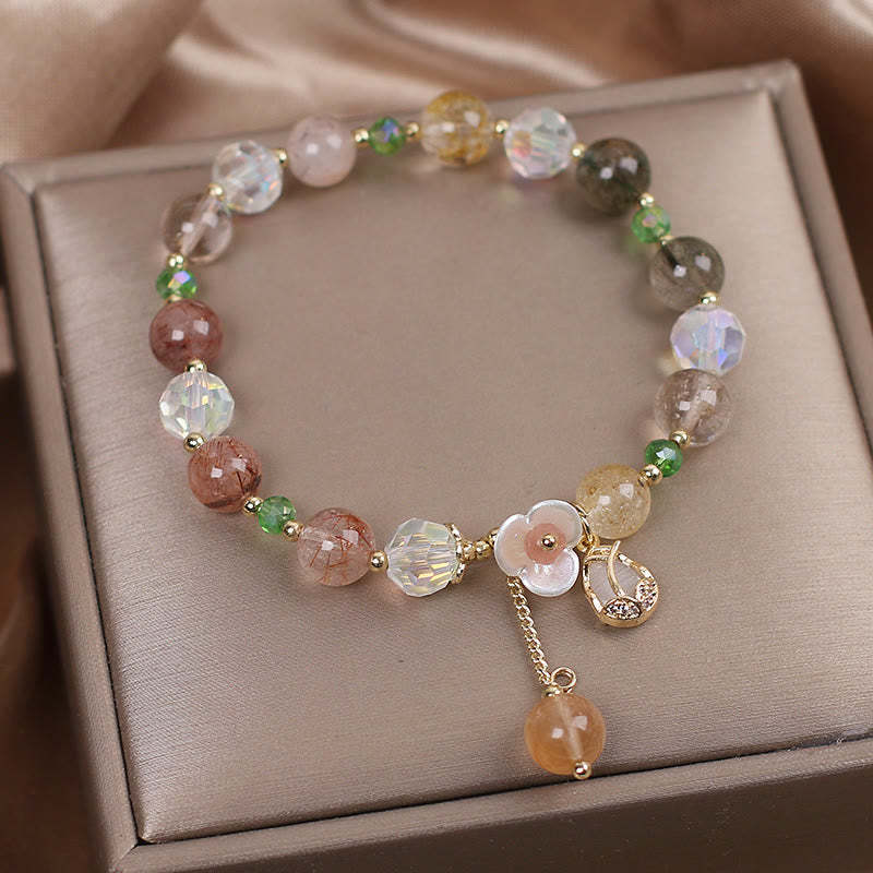 Strawberry Quartz Rutilated Quartz Fluorite Flower Healing Bracelet