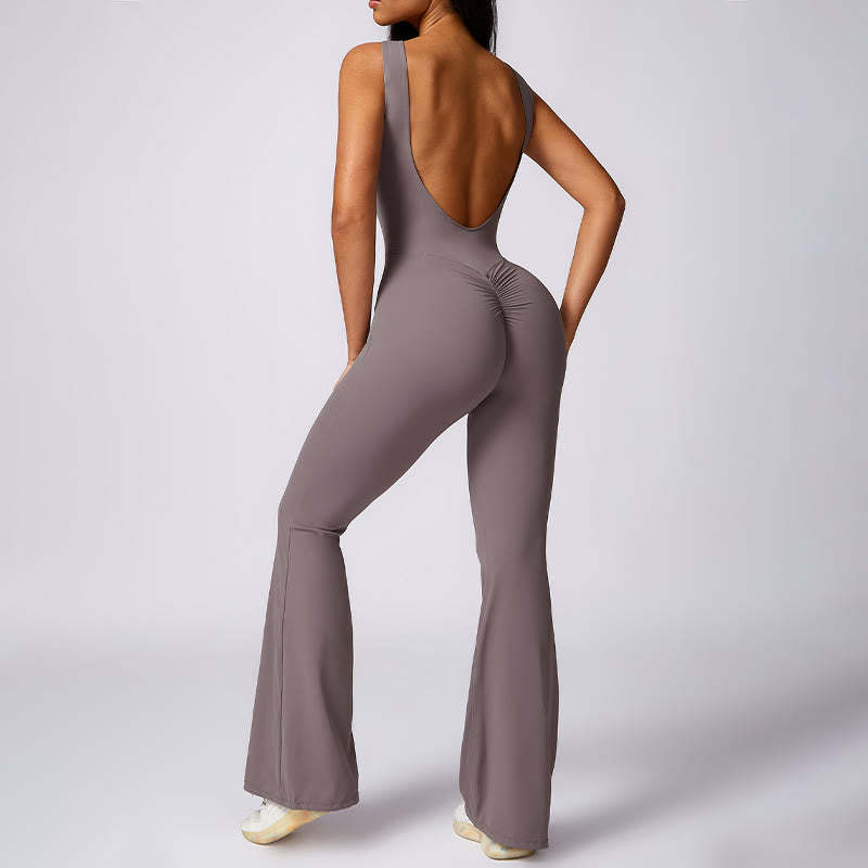 Women Casual Sleeveless Jumpsuit Flare Pants Sports Fitness Yoga Bodysuit