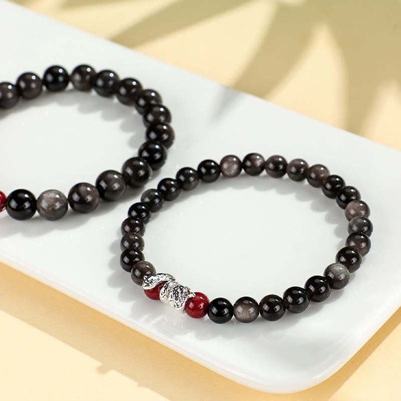Silver Sheen Obsidian Cinnabar Copper Year of the Snake Protection Bracelet