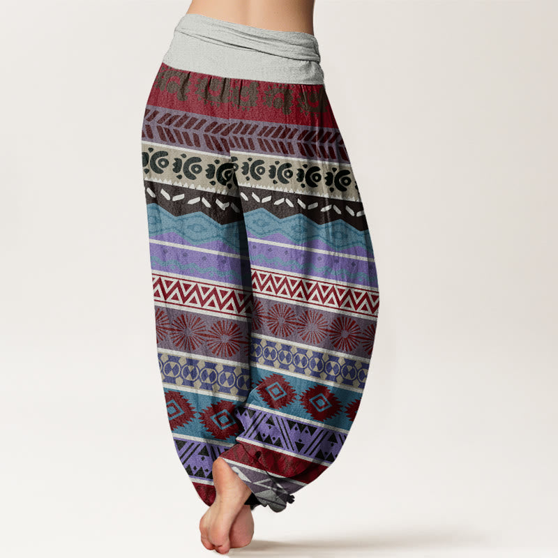 Bohemian Striped Totem Pattern Women's Elastic Waist Harem Pants