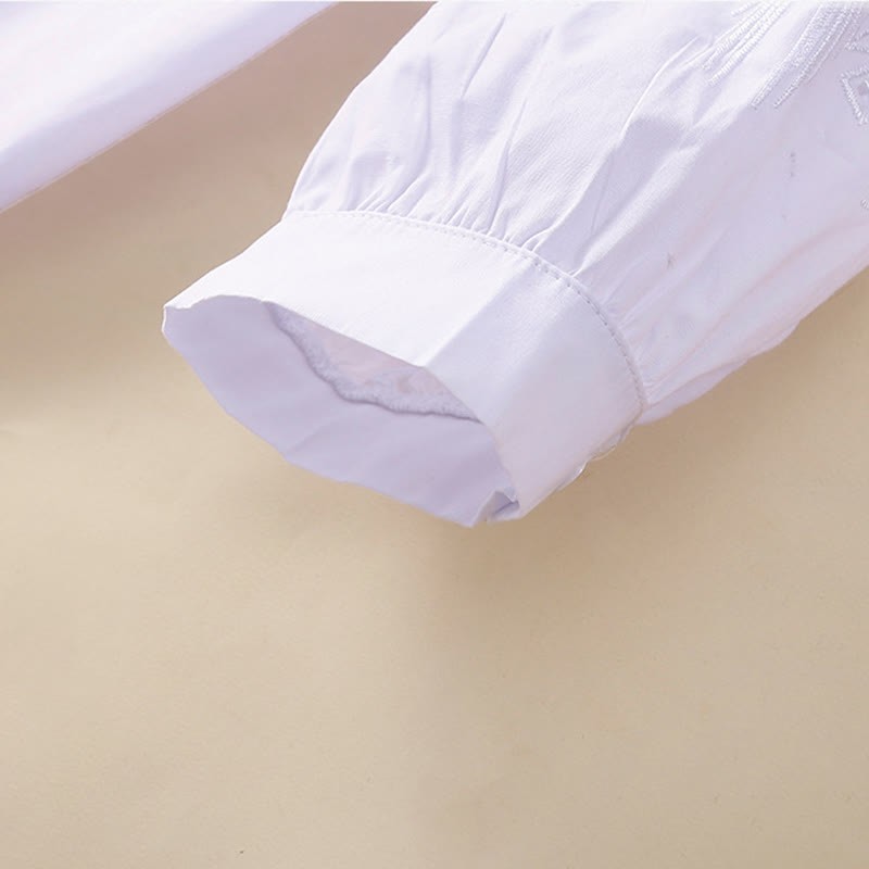 Casual Embroidery Flower Hole Design Three Quarter Sleeve Cotton Linen Women's Shirt