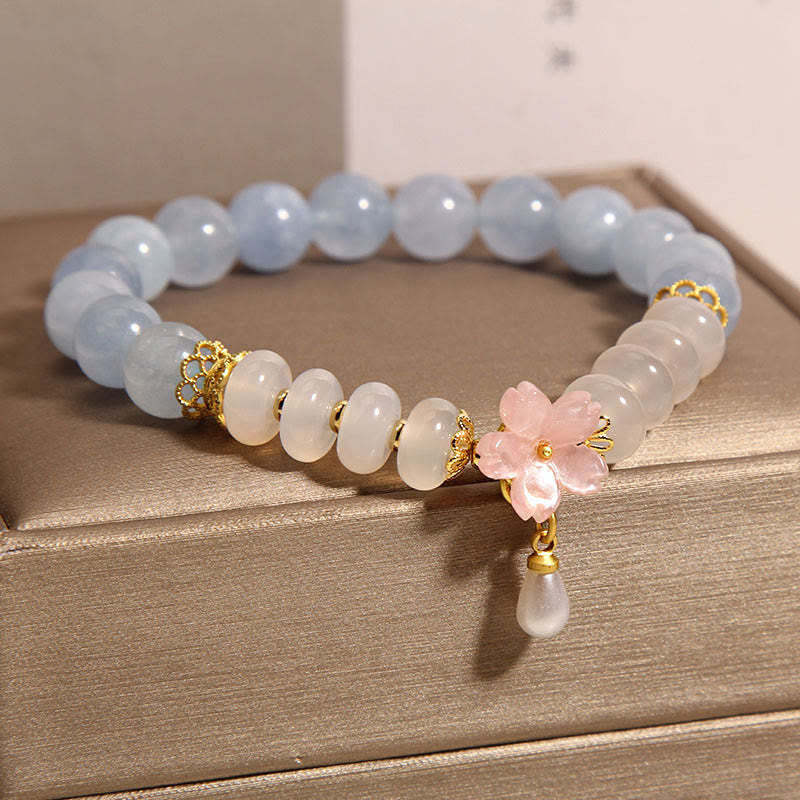 Aquamarine White Agate Pearl Abacus Beads Flower Healing Bracelet