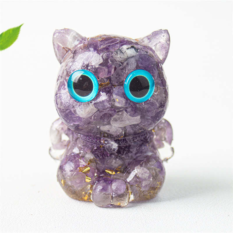 Cute Cat Lazurite Amethyst Black Obsidian Aquamarine Crystal Resin Positive Home Decoration