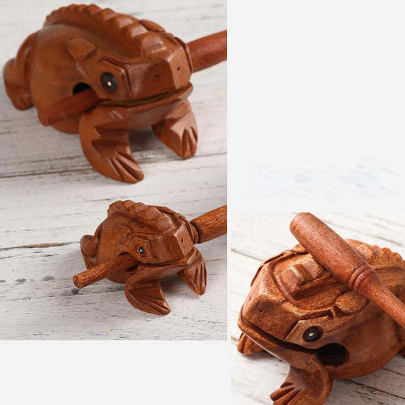 Handcrafted FengShui Wealth Luck Frog Mini Wooden Croaking Frog Guiro Decoration