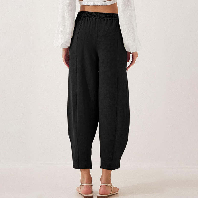 Casual Plain Loose Drawstring Women's Polyester 7/8 Length Pants  With Pockets