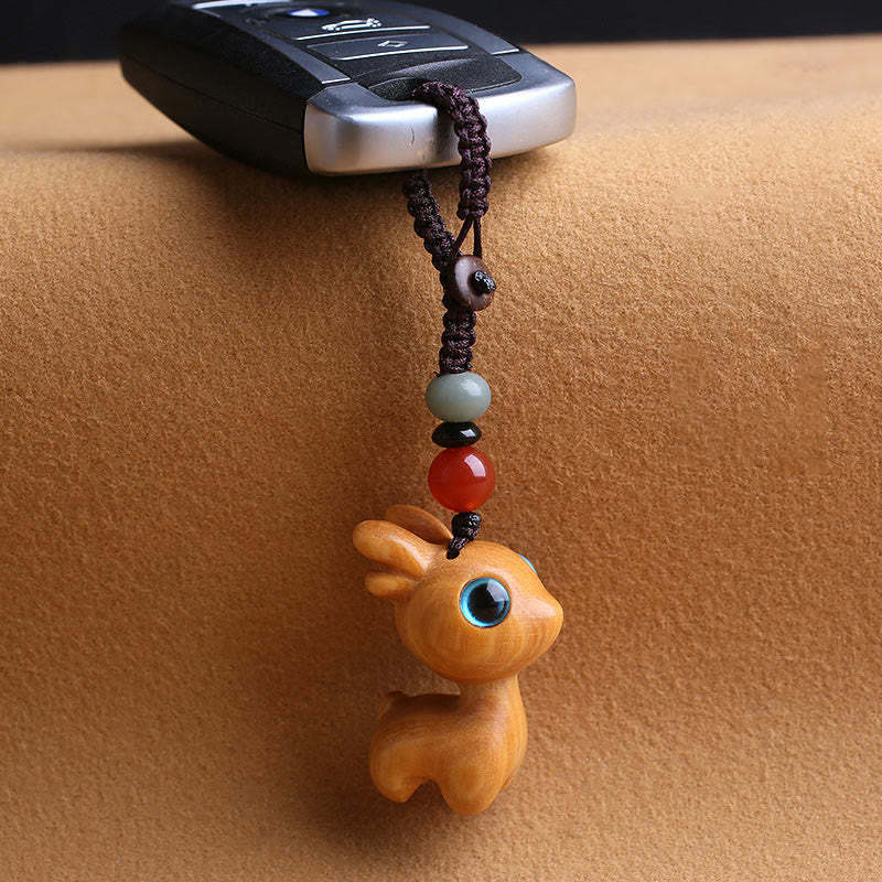Sandalwood Small Leaf Red Sandalwood Ebony Wood Green Sandalwood Lucky Mini Deer Carved Protection Key Chain Phone Hanging Decoration