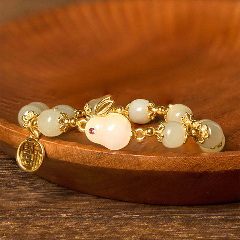 Natural Hetian Jade Fu Character Fu Brand Rabbit Abundance Bracelet