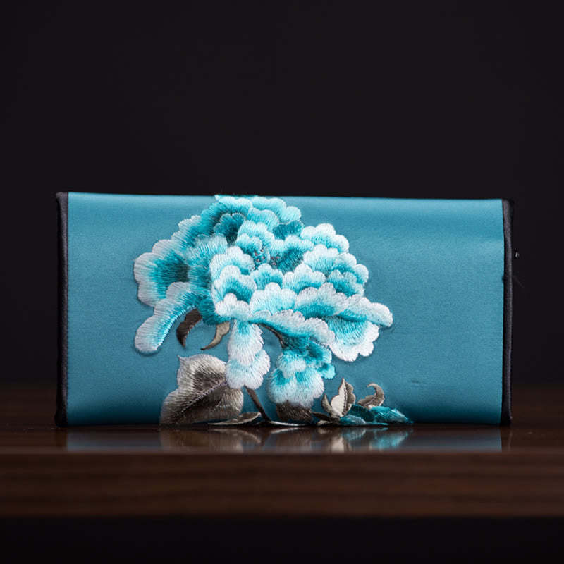 Peony Flower Su Embroidery Journey Shopping Long Purse Handbag