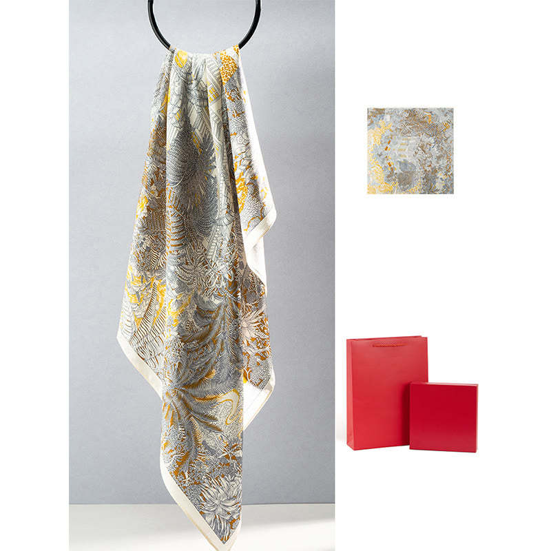 Jungle Oil Painting Auspicious Clouds 100% Mulberry Silk Scarf Premium Grade 6A Double-sided Silk Neck Scarf